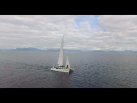 Crowther 43 ft cruising catamaran under sail