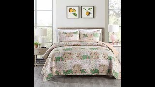Queen 3-Piece Splicing Print Blocks Multi-Style Lightweight Soft Quilt screenshot 2