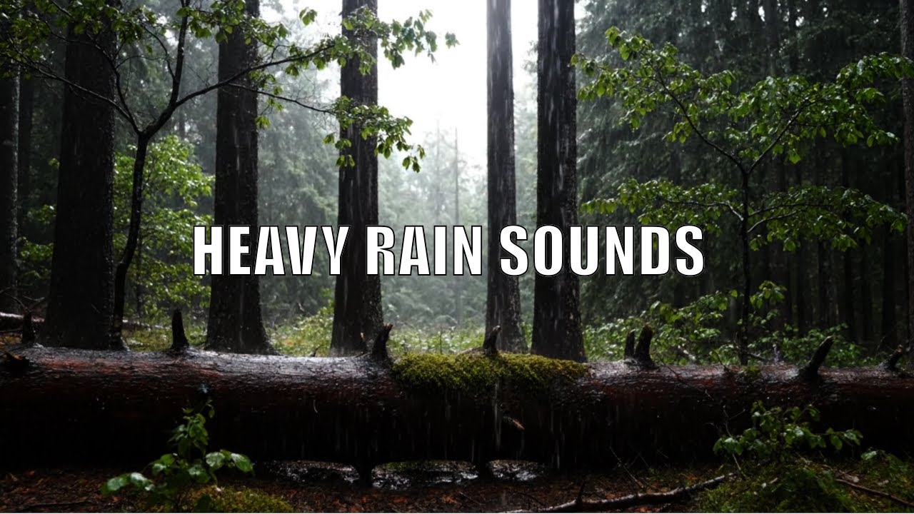 Heavy Rain in a Dense Forest | Fallen Tree Trunk Ambience for Sleep & Relaxation