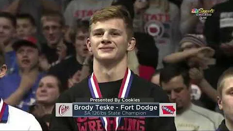Brody Teske of Fort Dodge wins his fourth Iowa high school wrestling state title