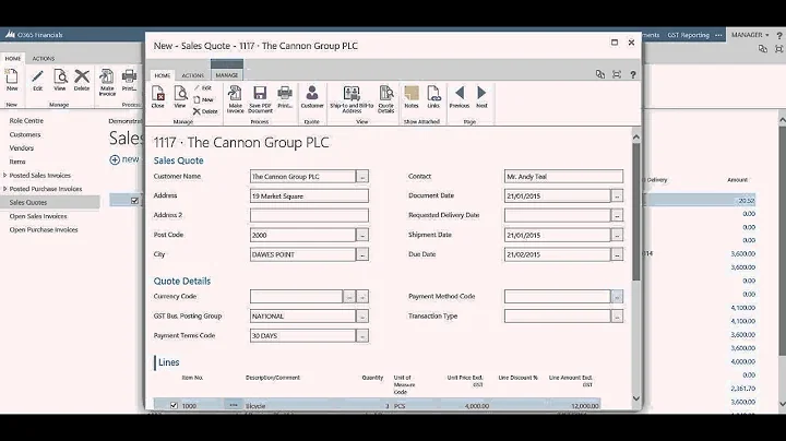 Creating a Sales Quote