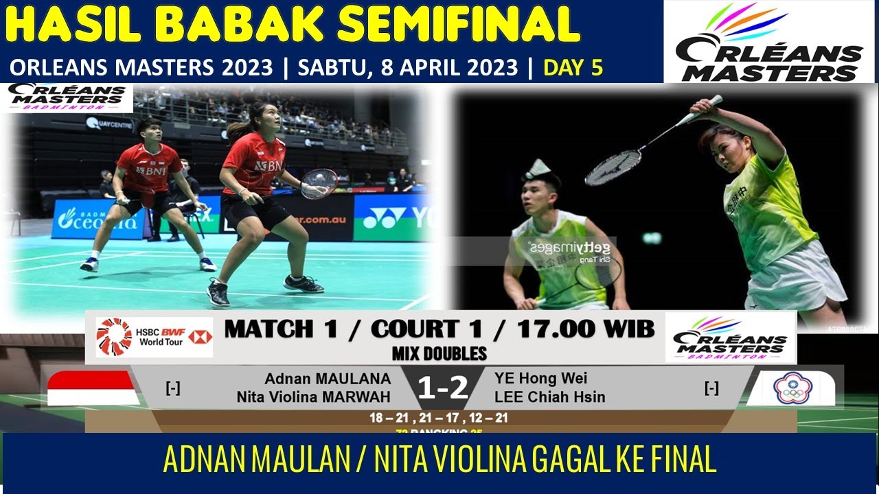 Hasil SEMI FINAL Orleans Masters 2023 Terbaru hari ini : Adnan/Nita ...