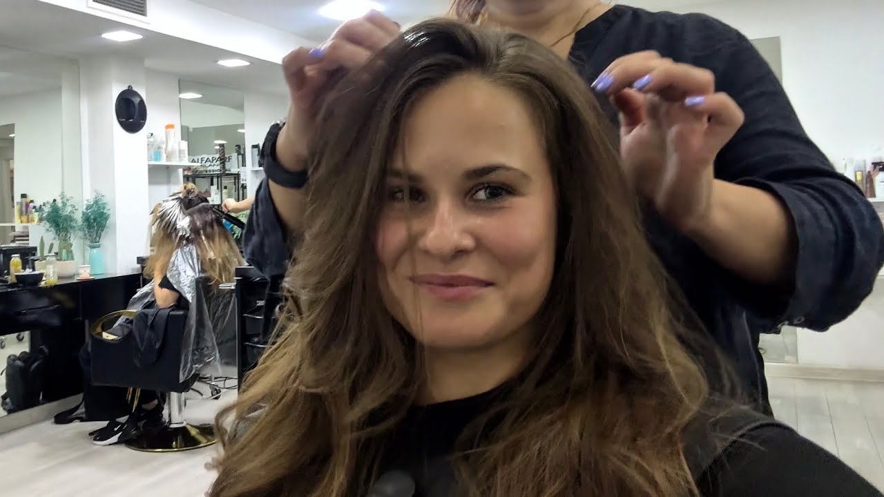 A master with golden hands created soft curls on my long hair | Shampooing | Blow-drying | ASMR