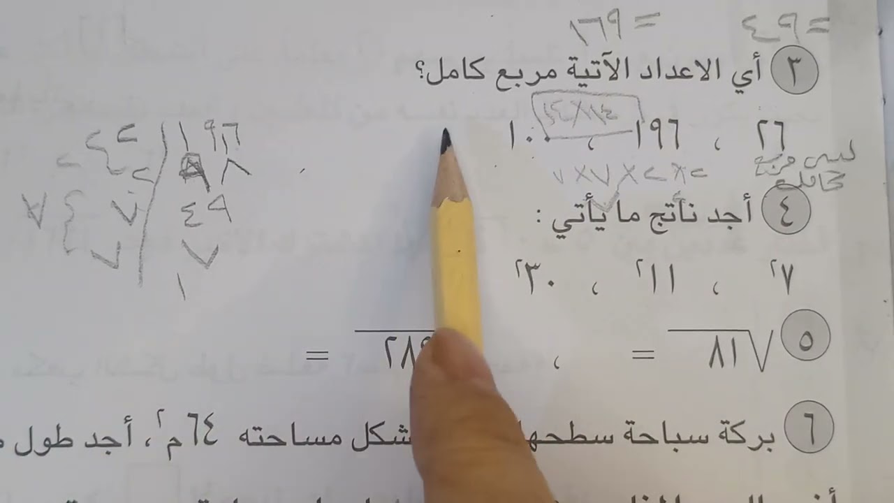 المربع الكامل والجذر التربيعي كتاب النشاط رياضيات الصف الخامس الابتدائي صفحة ٣٧  ست ريتال