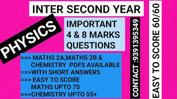 EASY TO SCORE 60/60 IN INTER SECOND YEAR PHYSICS IMPORTANT 4,8 MARKS QUESTIONS