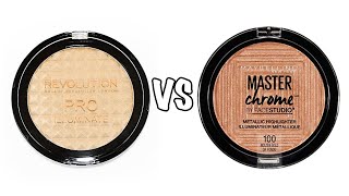 Maybelline master chrome VS Makeup revolution pro illuminate // affordable Highlighter battle