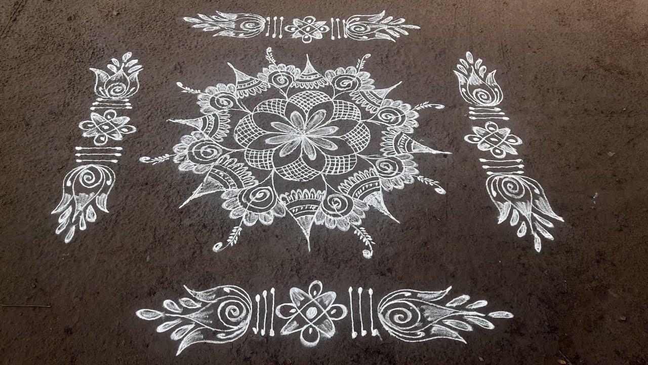 Saturday special rangoli design with side border design//easy daily ...