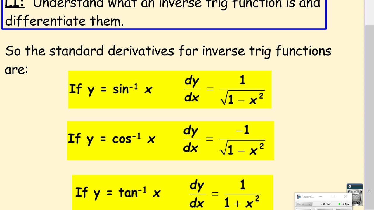 Differentiating Inverse Trig Functions YouTube Differentiating Inverse Trig Functions YouTube