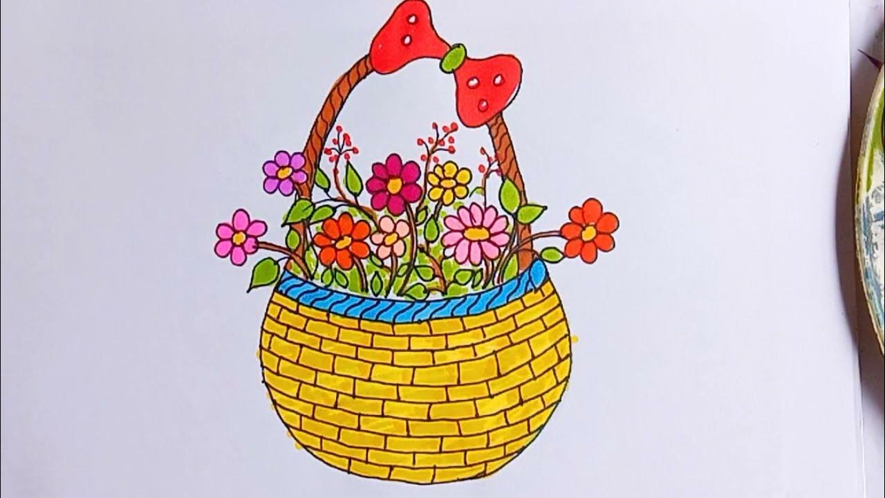 how to draw flower basket 🌼easy flower vase drawing 🌼 YouTube