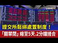 證交所鬆綁處置制度！ 「關禁閉」縮至5天.2分鐘搓合