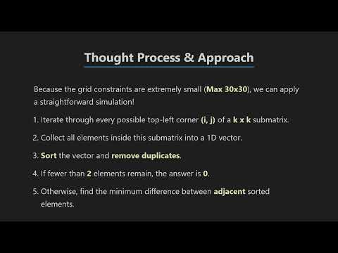 LeetCode 3567: Sliding Submatrix Minimum | Rice.AI Code Room