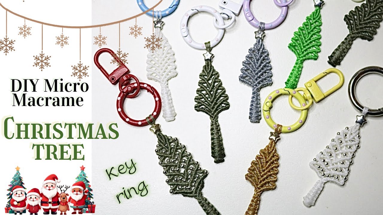 DIY Micro Macrame Christmas Tree Key Ring #diykeychain #macrameaccessories 