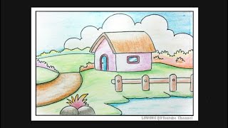 Belajar Menggambar Pemandangan Yang Mudah - Draw A Simple Landscape - Cara Gambar Tema Lingkungan