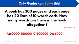 A book has 300 pages and each page has 20 lines of 10 words #Puzzle answer #LogicalReasoning