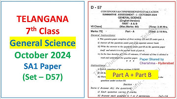 7th class SA1 Science 2024 - 2025 question paper with part B General Science Telangana TG TS Set D57
