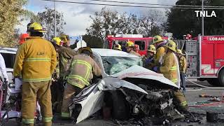 Firefighters Rescue a Trapped Driver! - Northridge