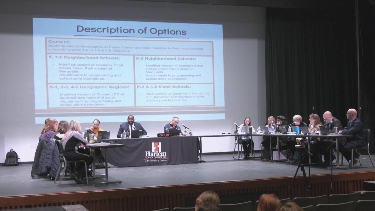 Harlem School District narrows consolidation plans to two scenarios