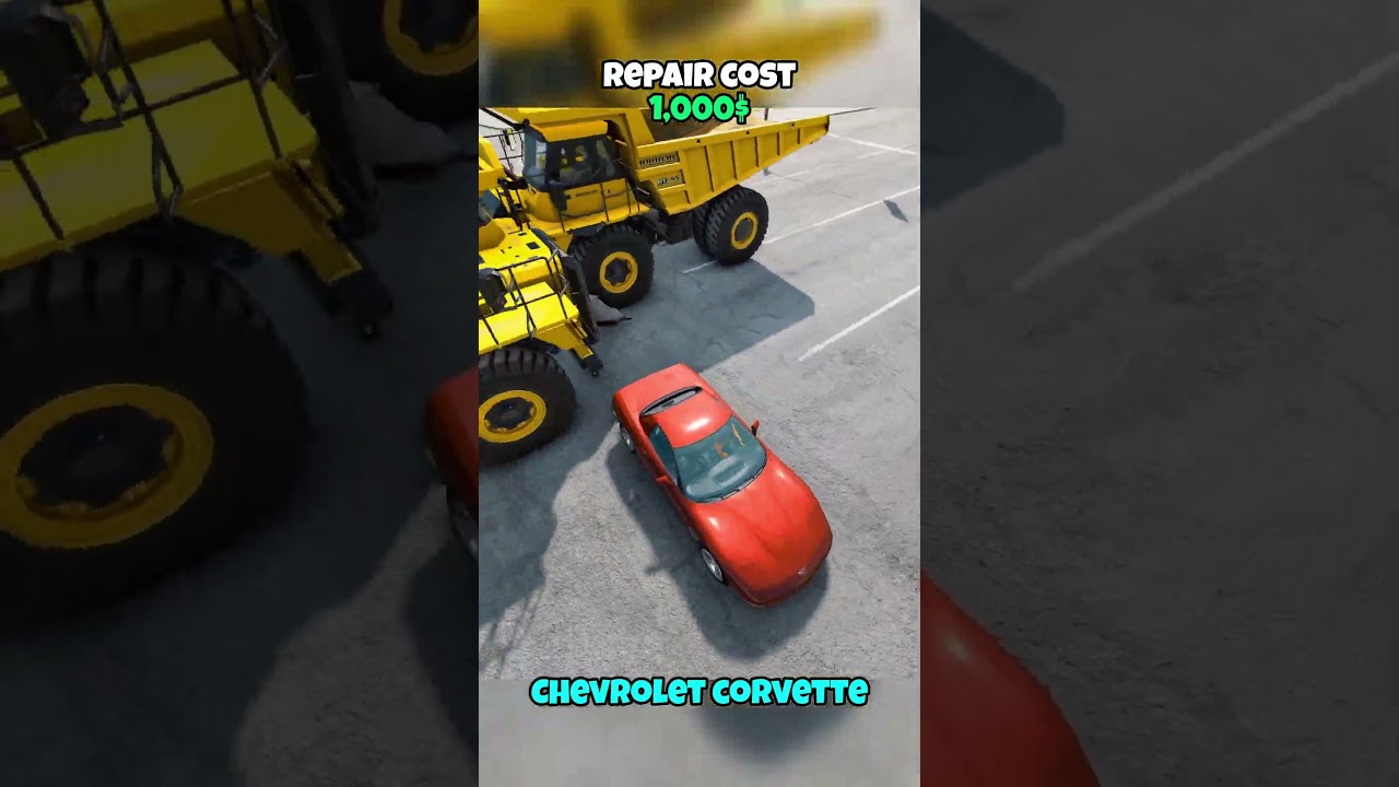 Which car passes between the two dump trucks and what is the repair cost? #beamng #beamngdrive #game
