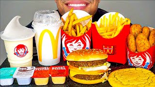 MCDONALD'S VS WENDY'S MUKBANG EATING CHICKEN NUGGETS BIG MAC FRIES OREO MCFLURRY FROSTY NO TALKING