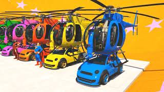 Helicopter on Car Biggest Plane Transportation with Spiderman &amp; Superheroes - GTA V Mods