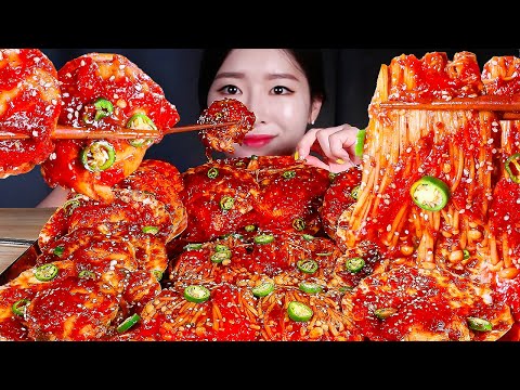 ASMR * SPICY BRAISED SCALLOPS AND MUSHROOMS 🔥 GIANT SCALLOPS & ENOKI MUSHROOMS FEAST MUKBANG