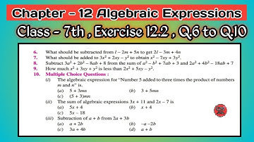 Q.6 to 10 | Class 7th | Ex 12.2 |Chapter 12 | Algebraic Expressions | Math | PSEB |