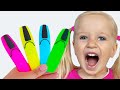 Katya Pretends to play with her Magic Pen - Preschool toddler learn color