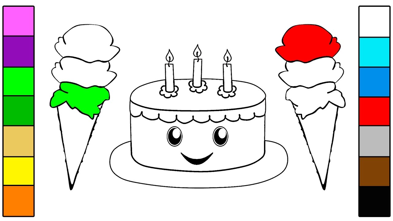 Download Coloring for Kids with Ice Cream & Birthday Cake - YouTube