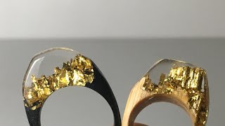 木とレジンの指輪 金色 How to make resin epoxy golden ring