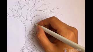 رسم شجرة بلا أوراق شجرة خريف