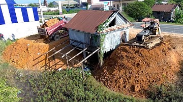 Be Careful !! Amazing Project Bulldozer Komatsu Pushing Soil Delete Water Around House Completed100%