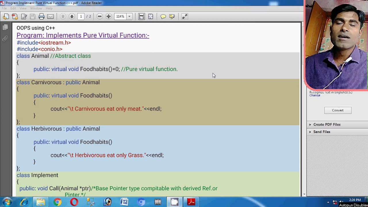 Program Implement Pure Virtual Function C++ - YouTube