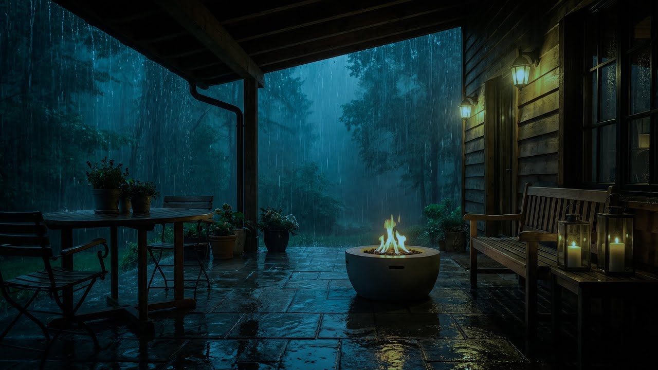 Rainy Night in a Snowy Forest: Cold Rain and Heavy Thunder