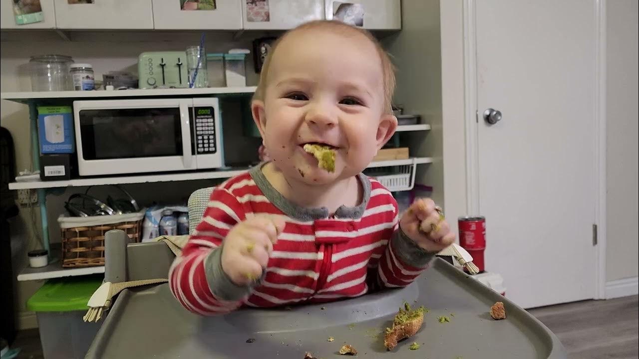 7 Month Old Baby Led Weaning Tries Mushroom, Asparagus, and Egg Noodle YouTube