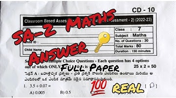 7th Class sa2 cba-3 Maths question paper Full Answers 🔑🔑💯💯💯 real