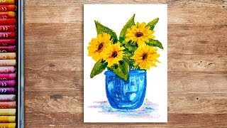 Oil Pastel Flower Vase Easy Flower Painting In Vase Kolay Pastel Boya Çalışması