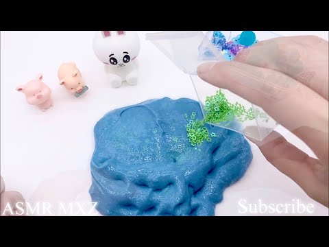 【ASMR】?オーシャンスライムとスパンコールをミックス?mixing deep sea blue slime with green give-pointed star No talking ASMR