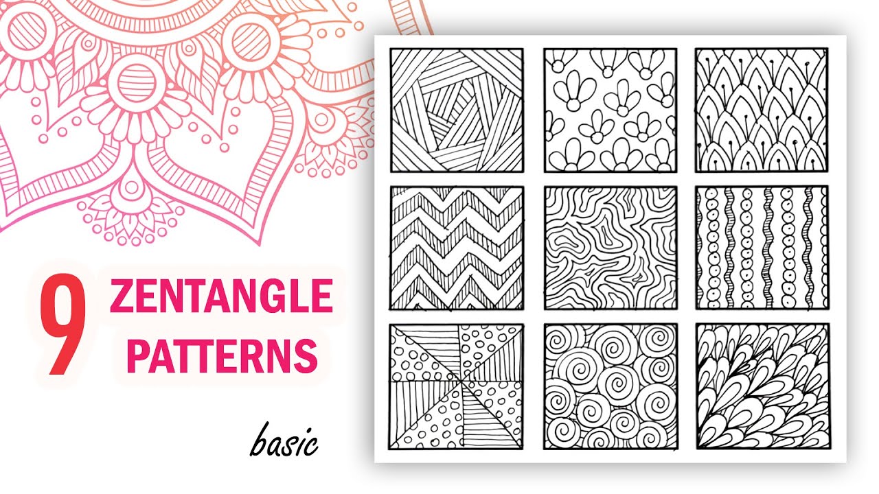 9 easy zentangle patterns for beginners / Quick zentangle - YouTube