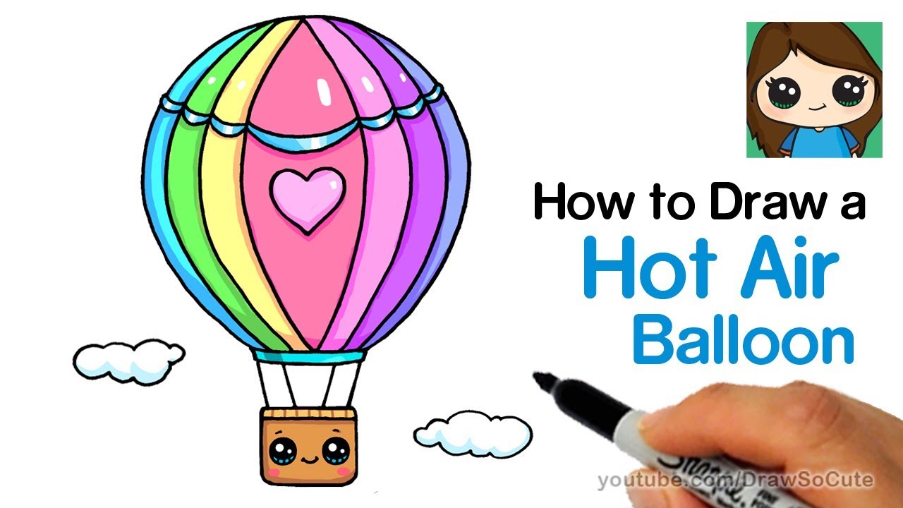 Easy How to Draw a Hot Air Balloon Tutorial and Coloring Page  Hot air balloon  drawing Hot air balloons art Hot air balloon