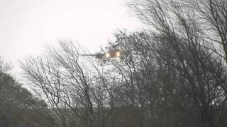Storm Desmond - Monarch in crosswind landing at Leeds Bradford Airport