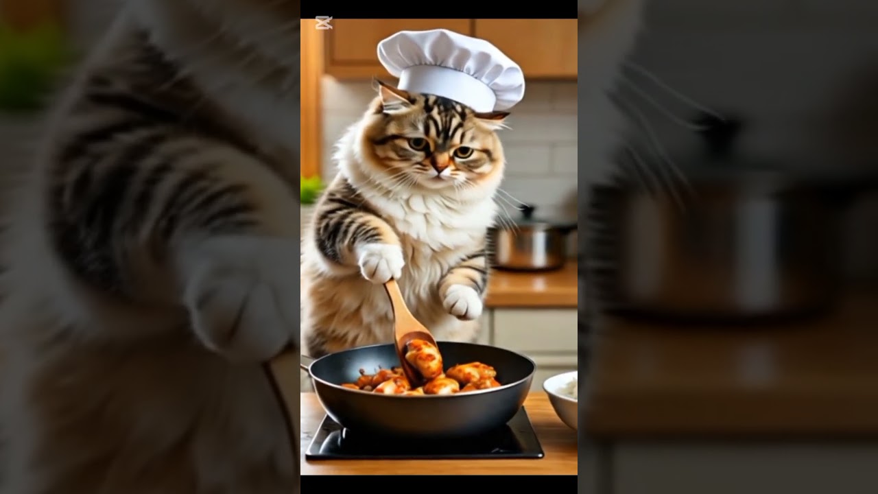 cat chicken cooking video