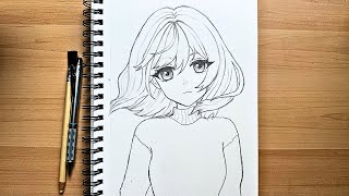 How To Draw An Anime Girl With Flowing Hair / Step By Step Pencil Drawing Tutorial / Art Process