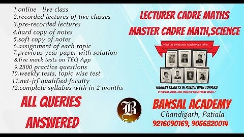 Punjab Master Cadre Math, Science I New Batches Announcement I Bansal academy