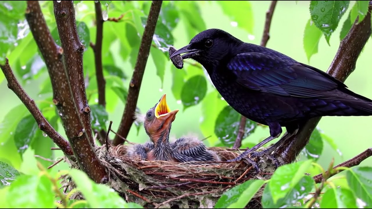 Mother Bird Feeding Her Baby in the Rain | Touching Wildlife Moment🌧️🐦# ...