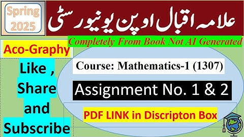 AIOU Code 1307 Solved Assignment No.1 & 2 Spring 2025 || Subject: Mathematics - I || Level: FA/I.Com
