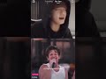 Jungkook performing left and right with Charlie Puth during his TikTokInTheMix performance via video
