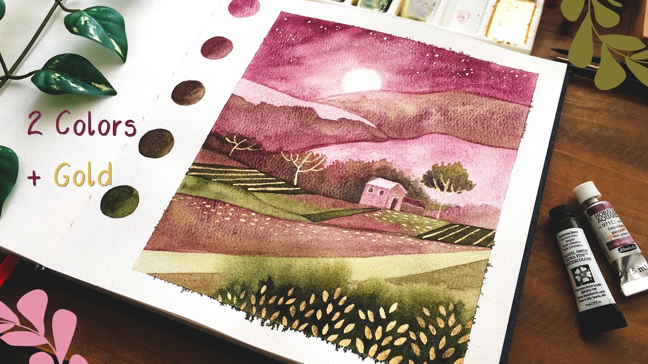 2 Colors + Gold - Color Mixing - Watercolor Painting