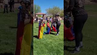 Sack race!! Linda got 1st place.  #kids #sackrace