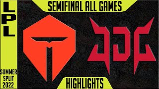 TES vs JDG Highlights ALL GAMES | LPL Semi Final Summer 2022 Playoffs | TOP Esports vs JDG Esports