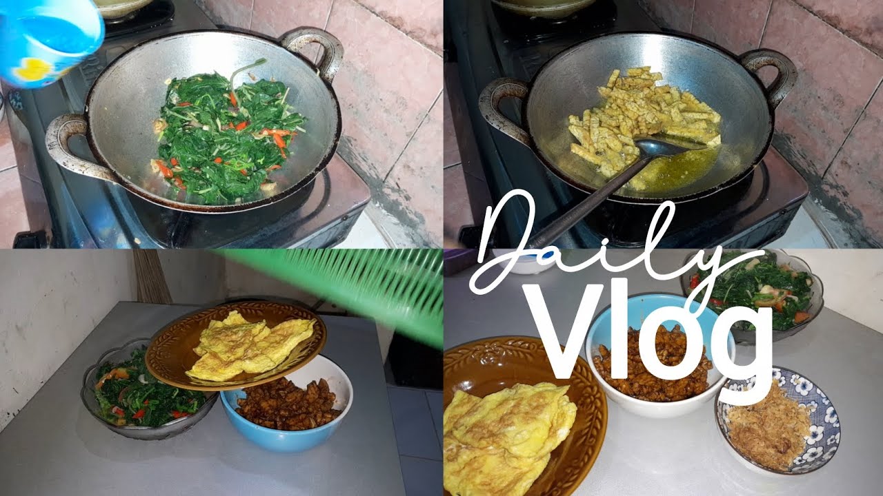 #dailyvlog MASAK DAUN SINGKONG | TELUR DADAR | IKAN ASIN REBON